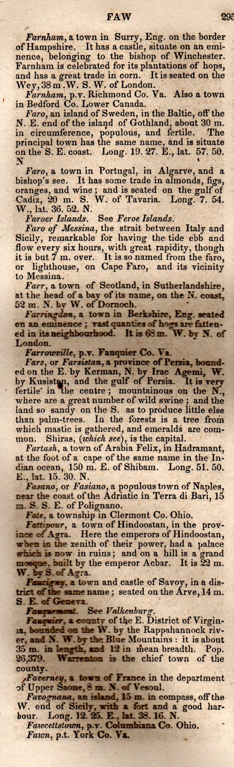 Brookes’ Universal Gazetteer (1850), Page 295 Left Column