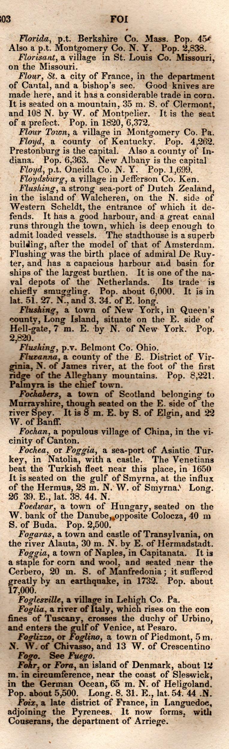 Brookes’ Universal Gazetteer (1850), Page 303 Right Column