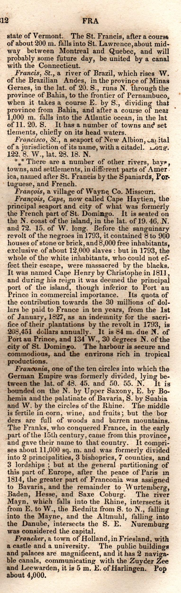 Brookes’ Universal Gazetteer (1850), Page 312 Right Column