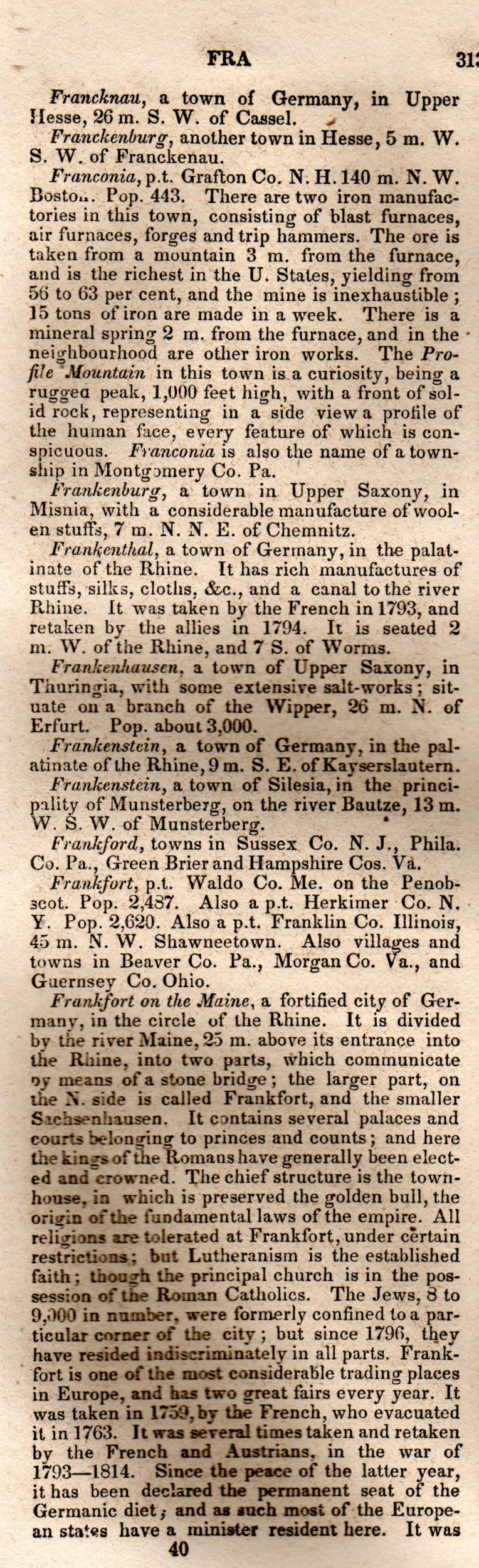 Brookes’ Universal Gazetteer (1850), Page 313 Left Column