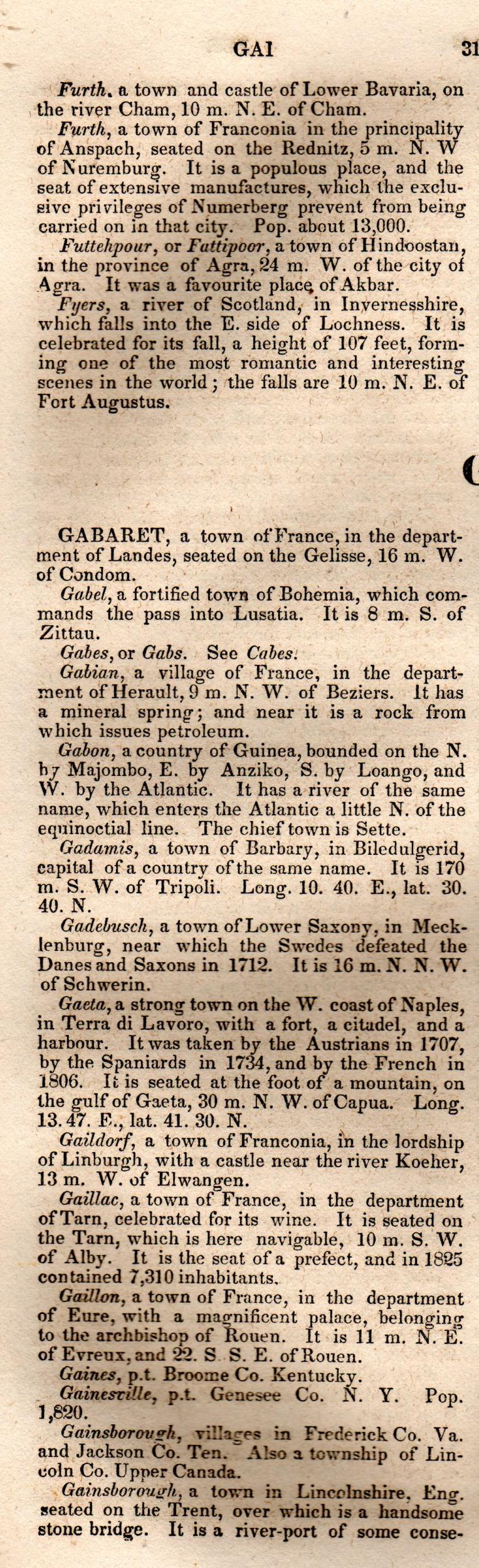 Brookes’ Universal Gazetteer (1850), Page 318 Left Column