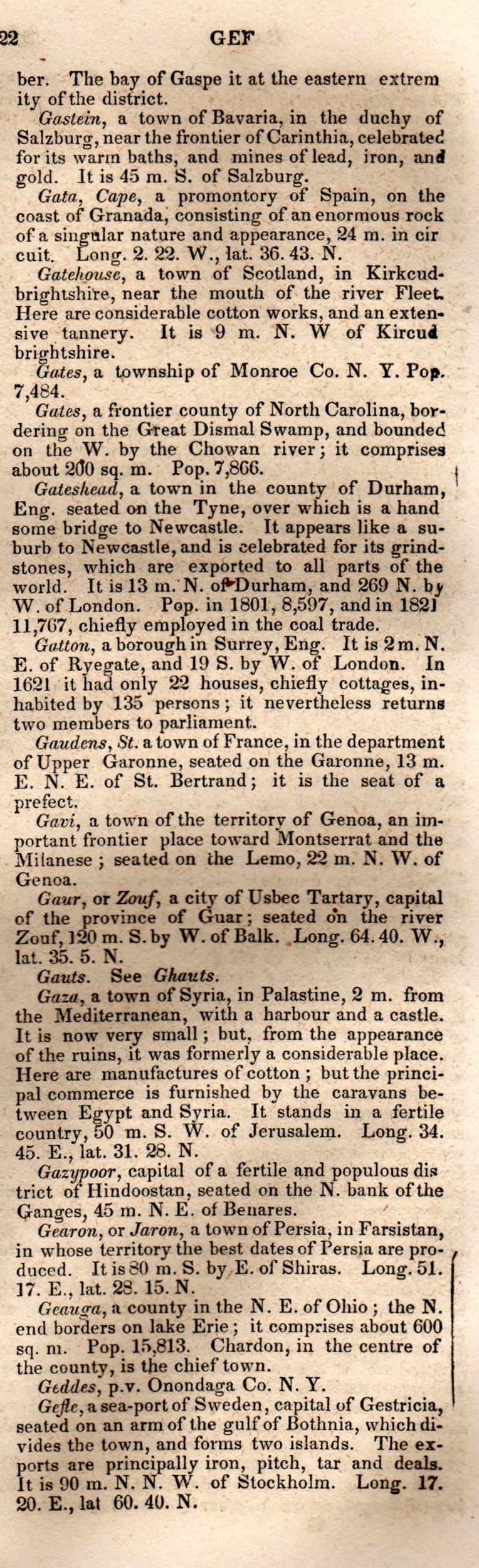 Brookes’ Universal Gazetteer (1850), Page 322 Right Column