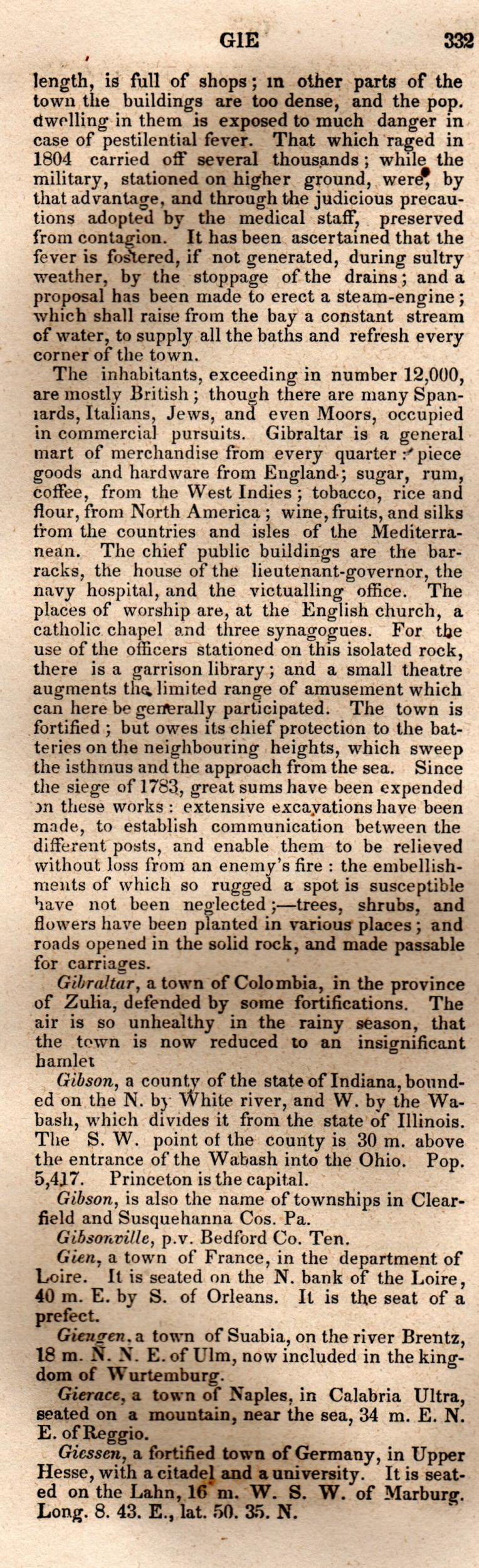 Brookes’ Universal Gazetteer (1850), Page 332 Left Column