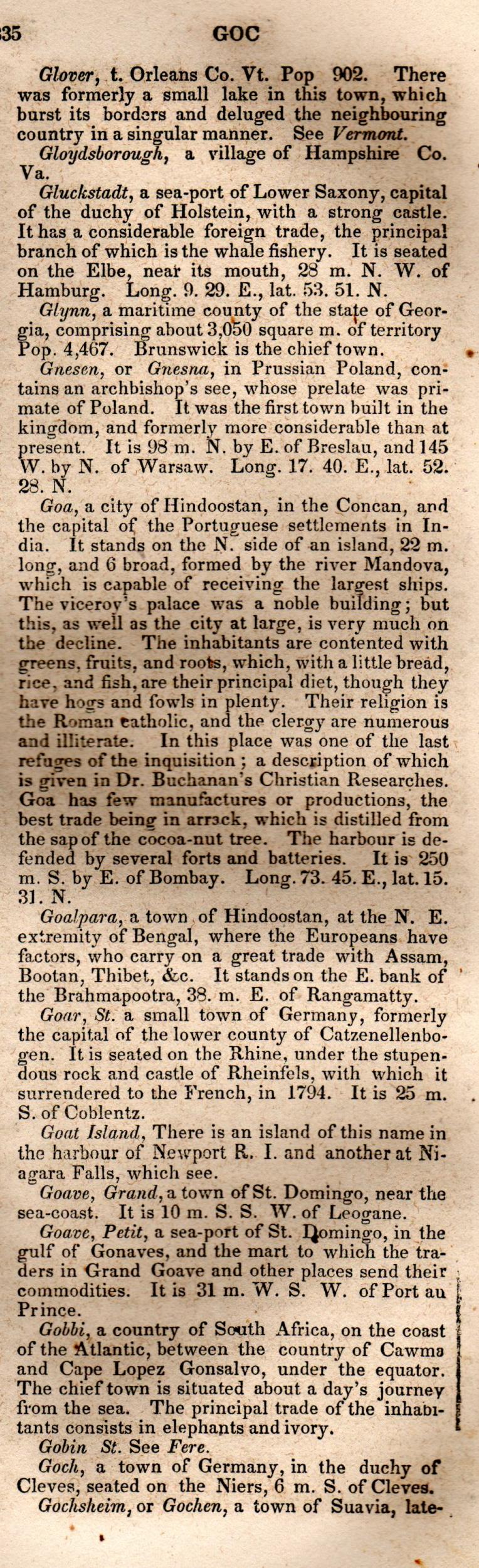 Brookes’ Universal Gazetteer (1850), Page 335 Right Column