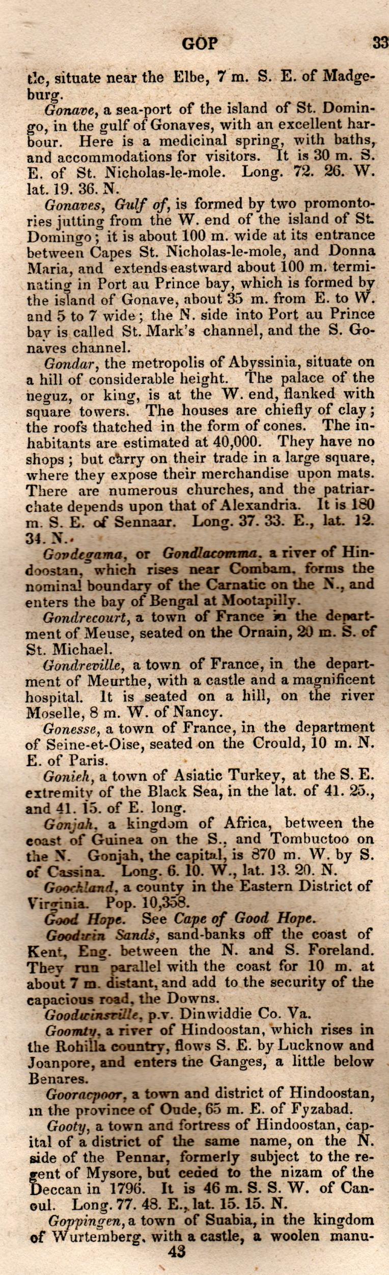 Brookes’ Universal Gazetteer (1850), Page 337 Left Column
