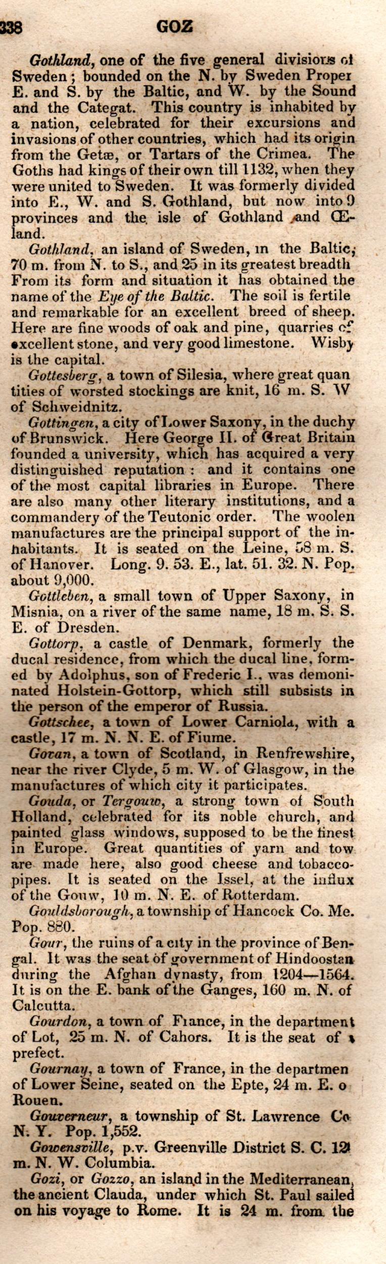 Brookes’ Universal Gazetteer (1850), Page 338 Right Column