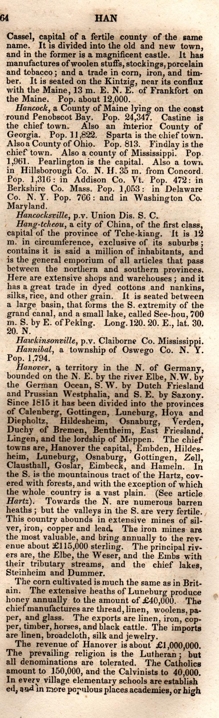 Brookes’ Universal Gazetteer (1850), Page 364 Right Column