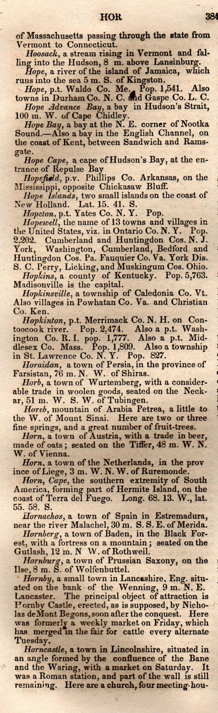 Brookes’ Universal Gazetteer (1850), Page 384 Left Column