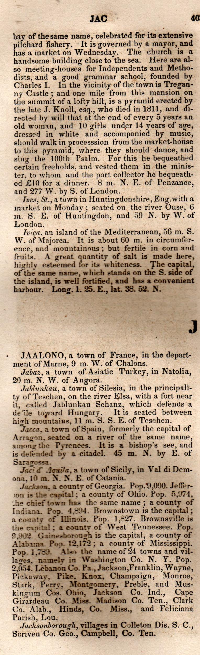 Brookes’ Universal Gazetteer (1850), Page 403 Left Column