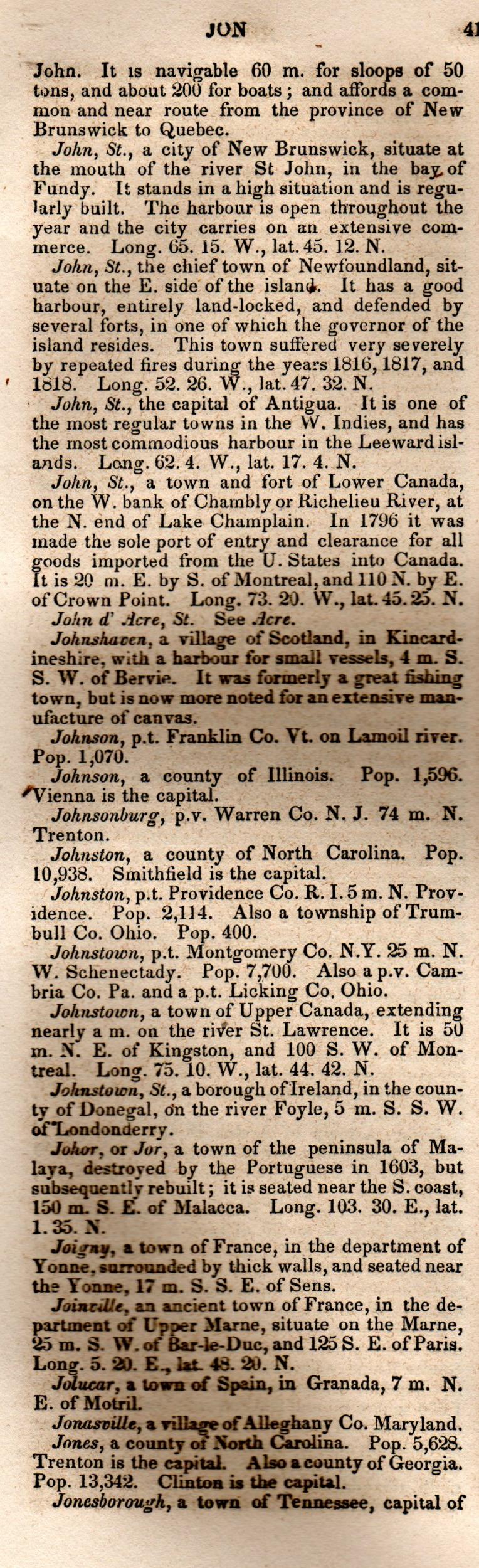 Brookes’ Universal Gazetteer (1850), Page 411 Left Column