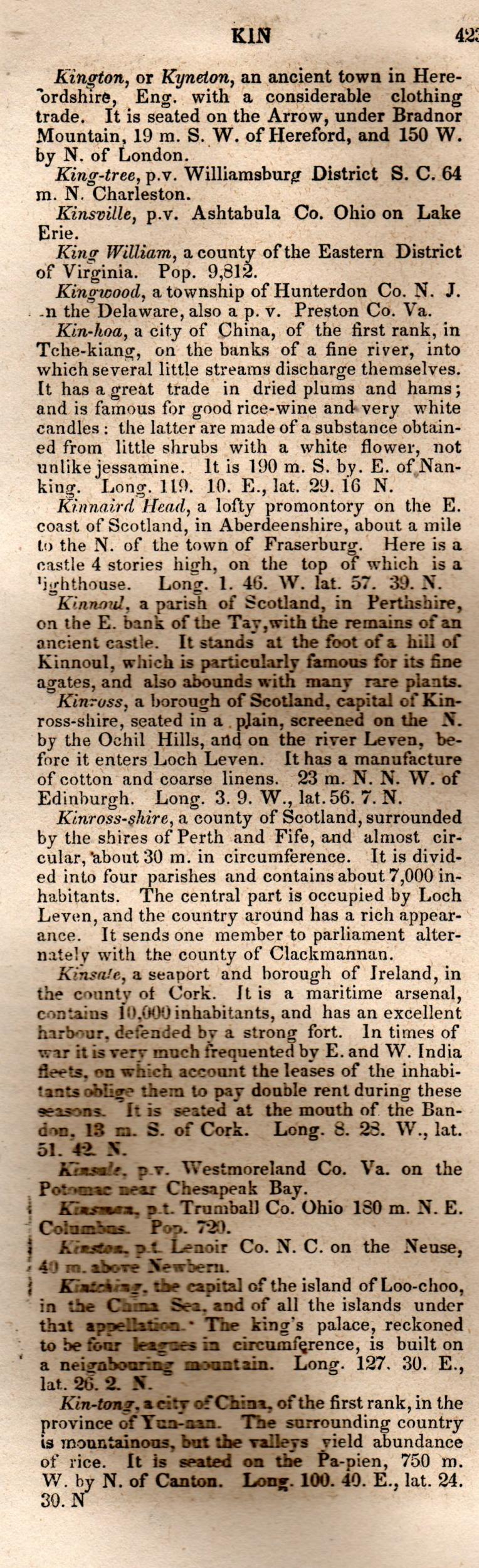 Brookes’ Universal Gazetteer (1850), Page 423 Left Column