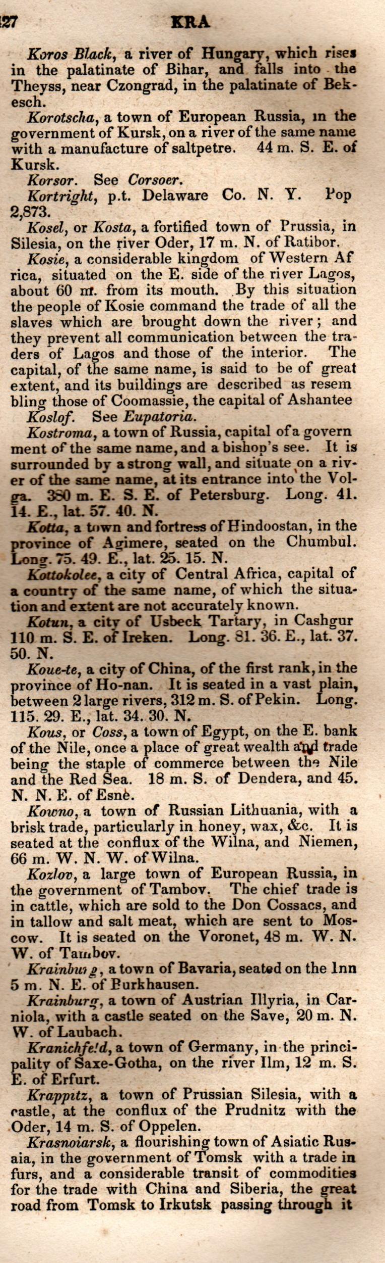 Brookes’ Universal Gazetteer (1850), Page 427 Right Column