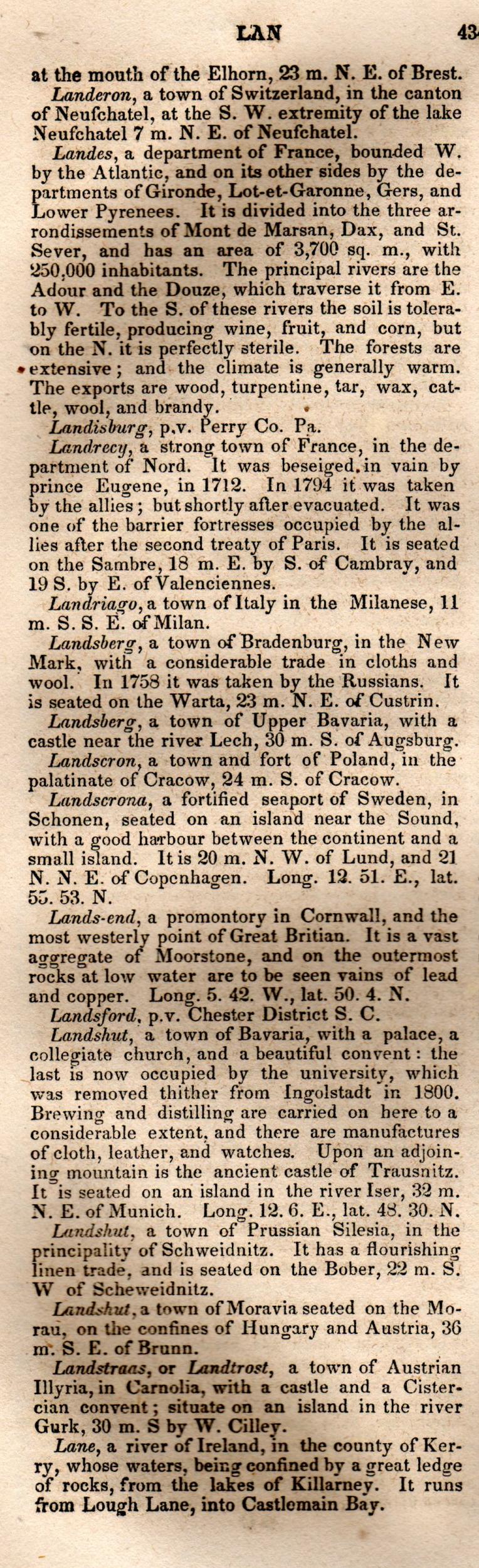 Brookes’ Universal Gazetteer (1850), Page 434 Left Column