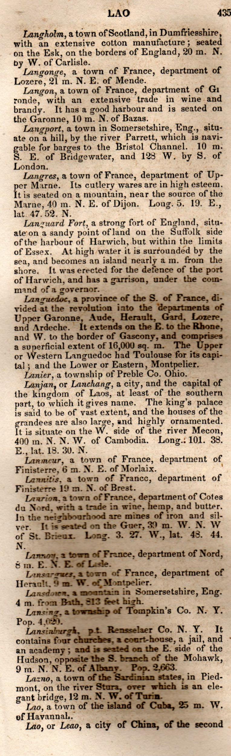 Brookes’ Universal Gazetteer (1850), Page 435 Left Column
