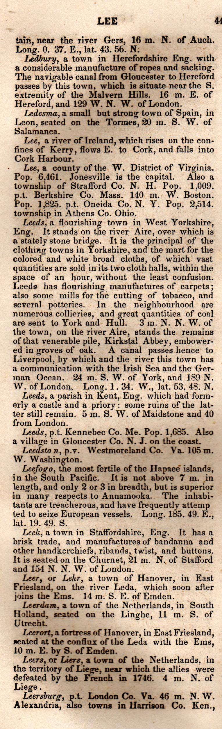 Brookes’ Universal Gazetteer (1850), Page 440 Left Column