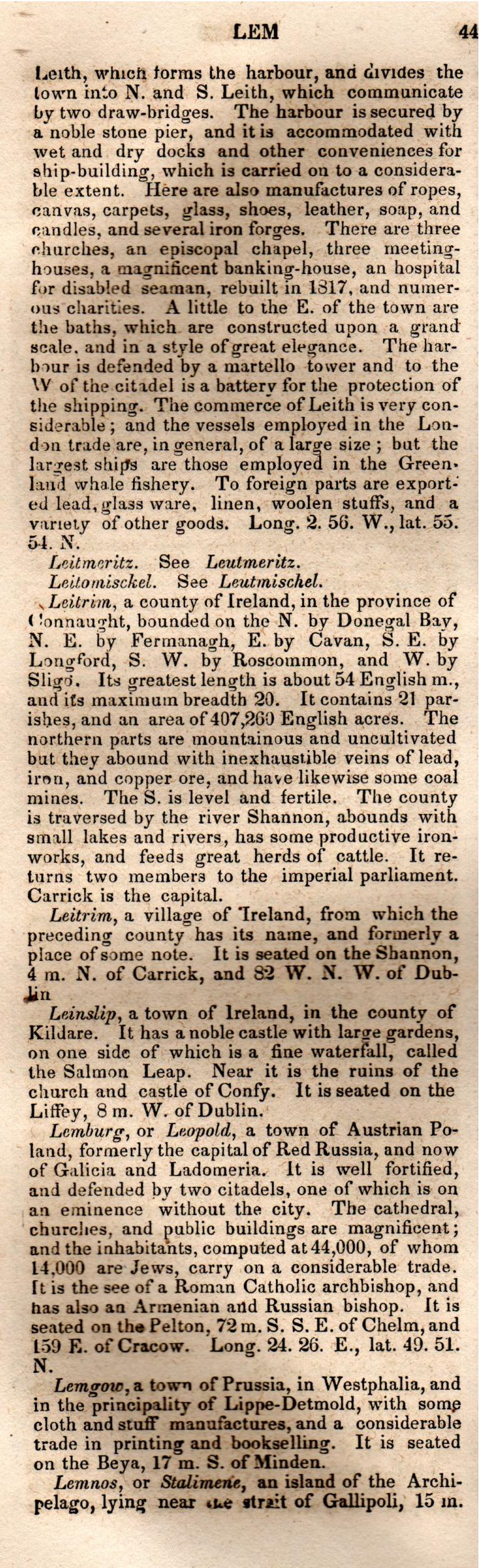 Brookes’ Universal Gazetteer (1850), Page 442 Left Column