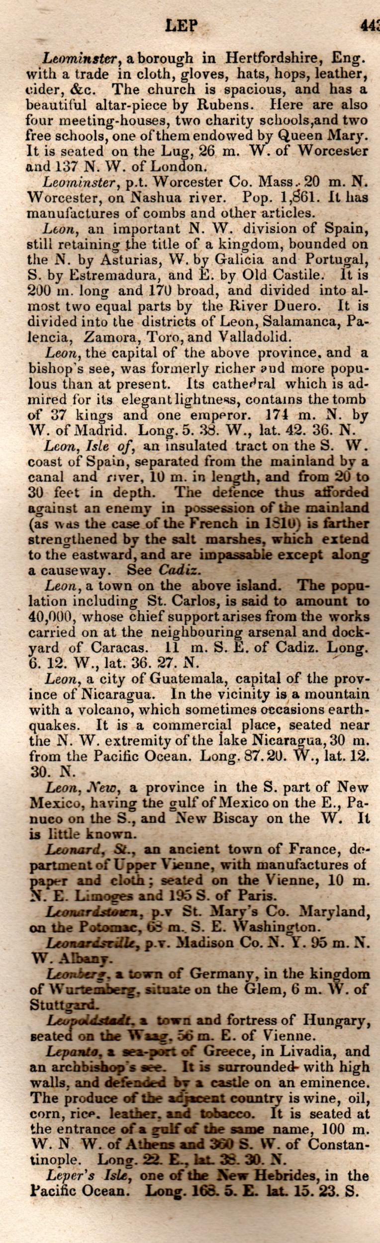 Brookes’ Universal Gazetteer (1850), Page 443 Left Column