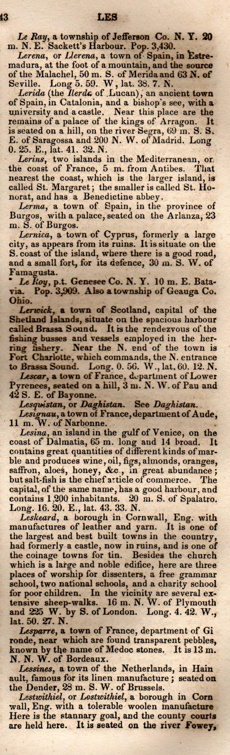 Brookes’ Universal Gazetteer (1850), Page 443 Right Column
