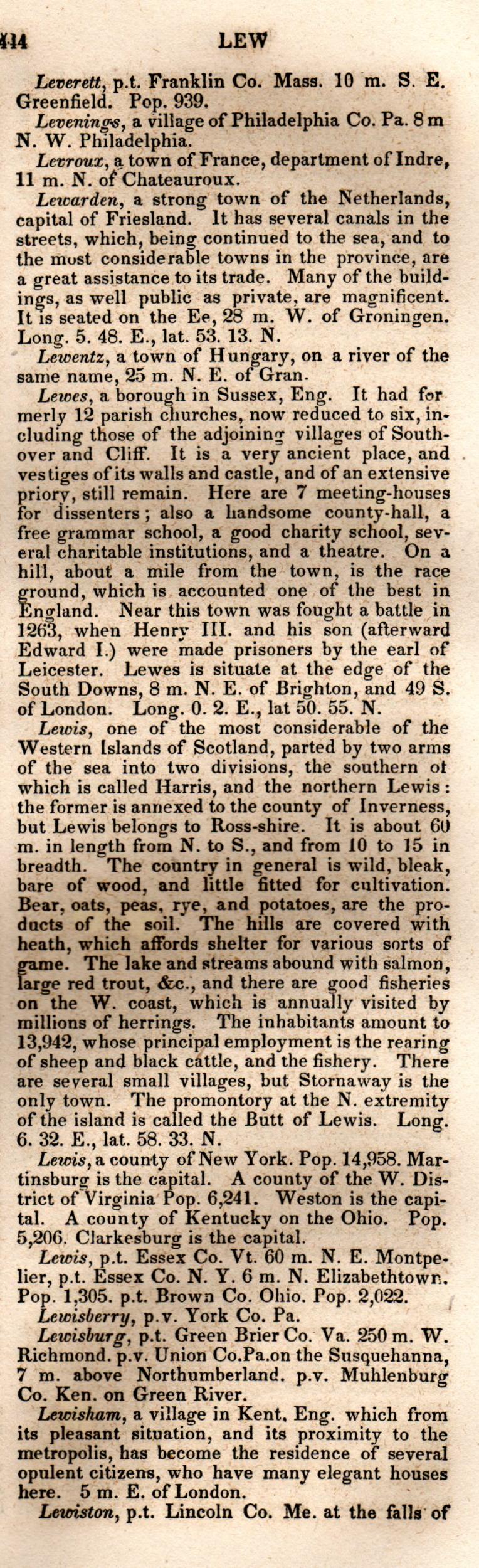 Brookes’ Universal Gazetteer (1850), Page 444 Right Column