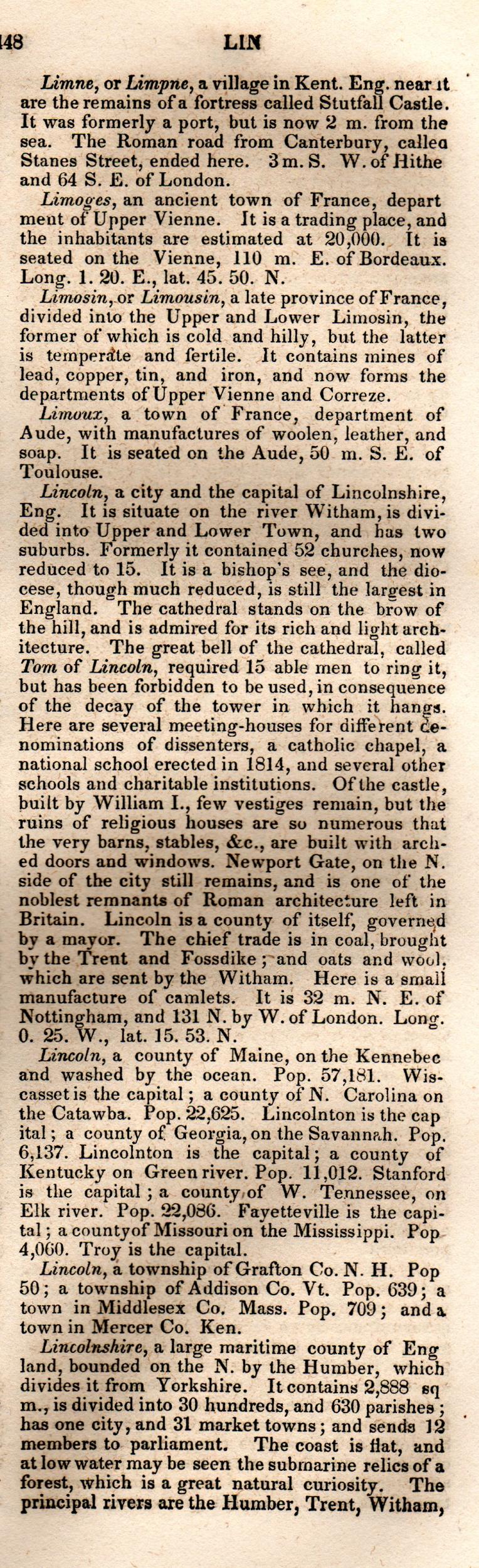 Brookes’ Universal Gazetteer (1850), Page 448 Right Column