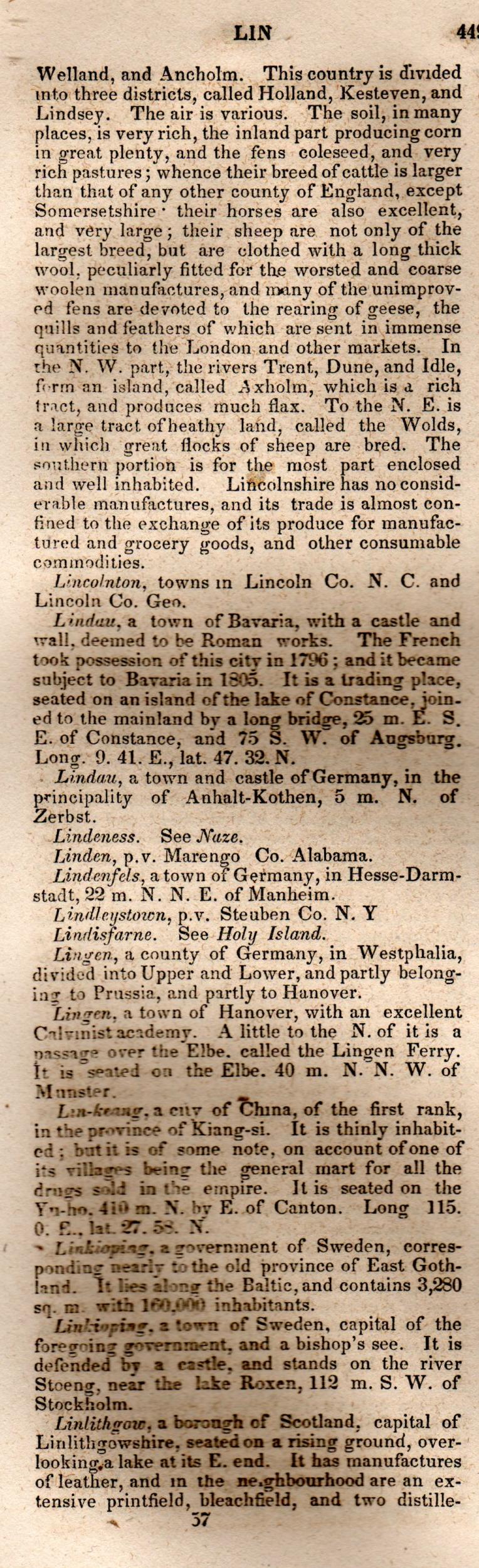 Brookes’ Universal Gazetteer (1850), Page 449 Left Column