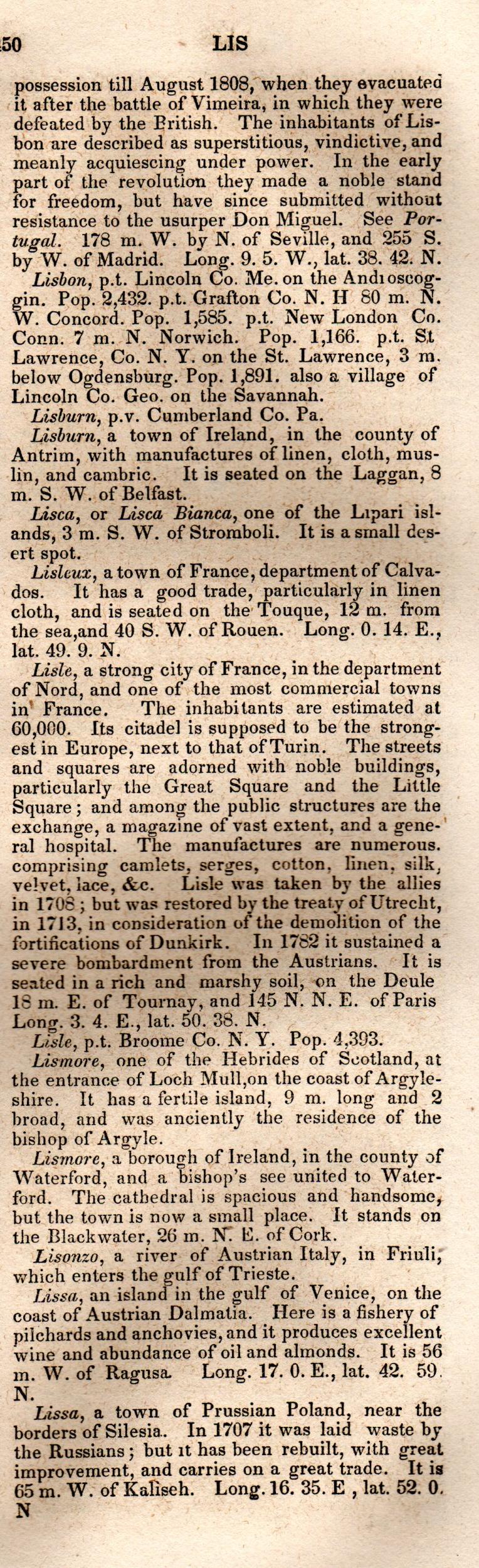 Brookes’ Universal Gazetteer (1850), Page 450 Right Column