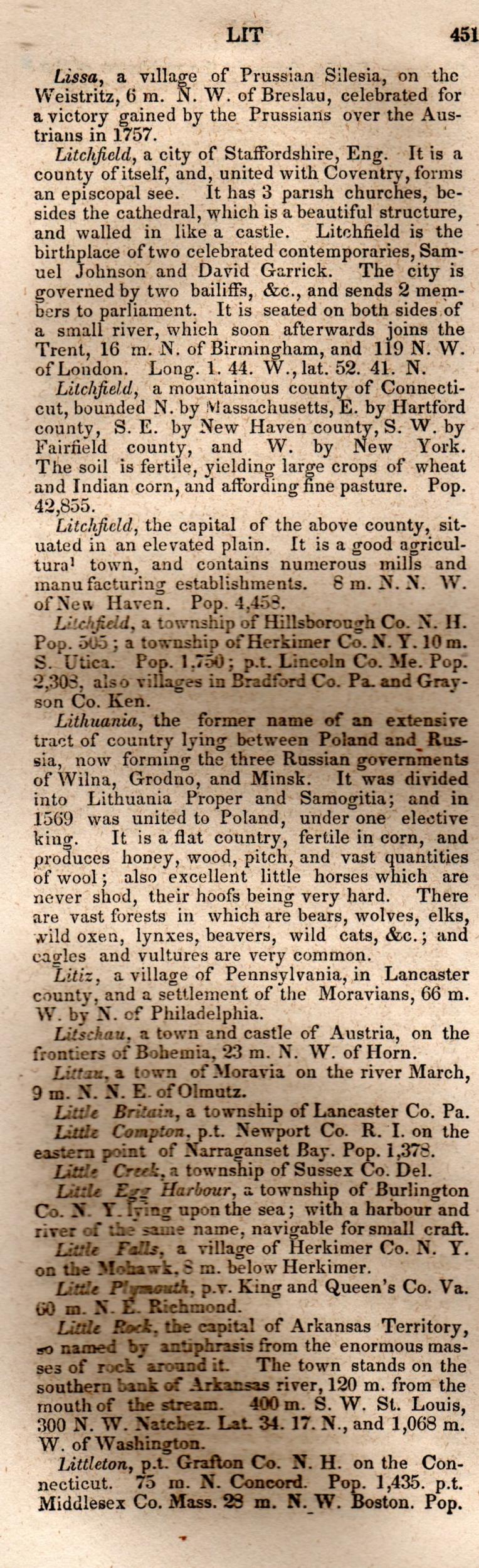 Brookes’ Universal Gazetteer (1850), Page 451 Left Column
