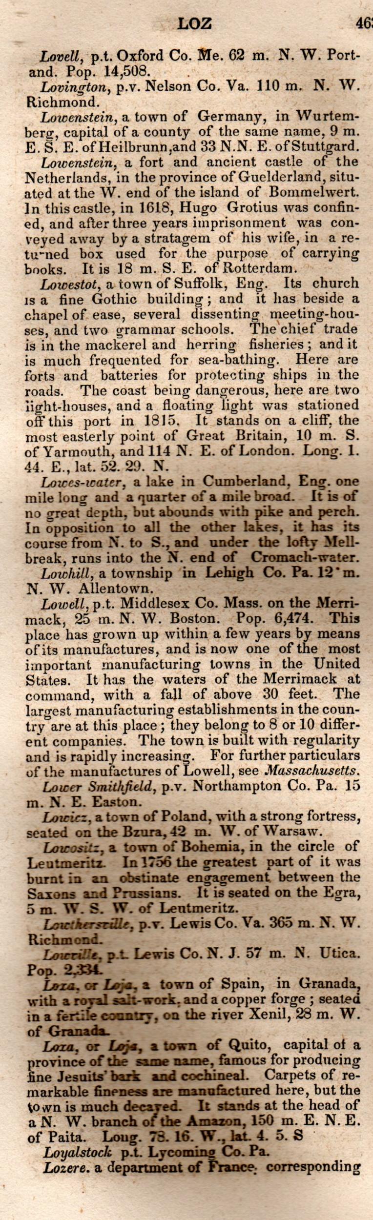 Brookes’ Universal Gazetteer (1850), Page 463 Left Column
