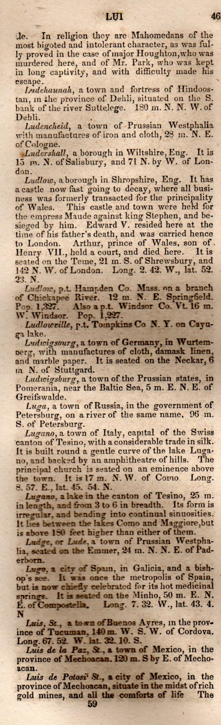 Brookes’ Universal Gazetteer (1850), Page 465 Left Column