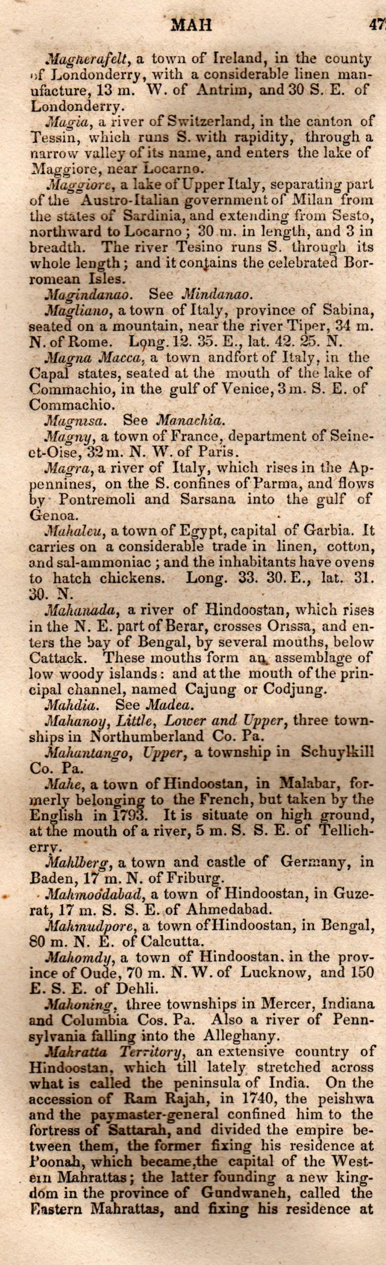 Brookes’ Universal Gazetteer (1850), Page 472 Left Column