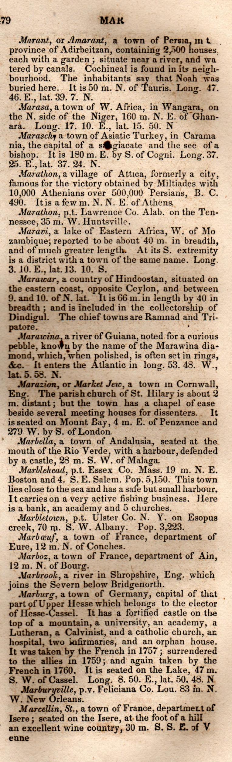 Brookes’ Universal Gazetteer (1850), Page 479 Right Column