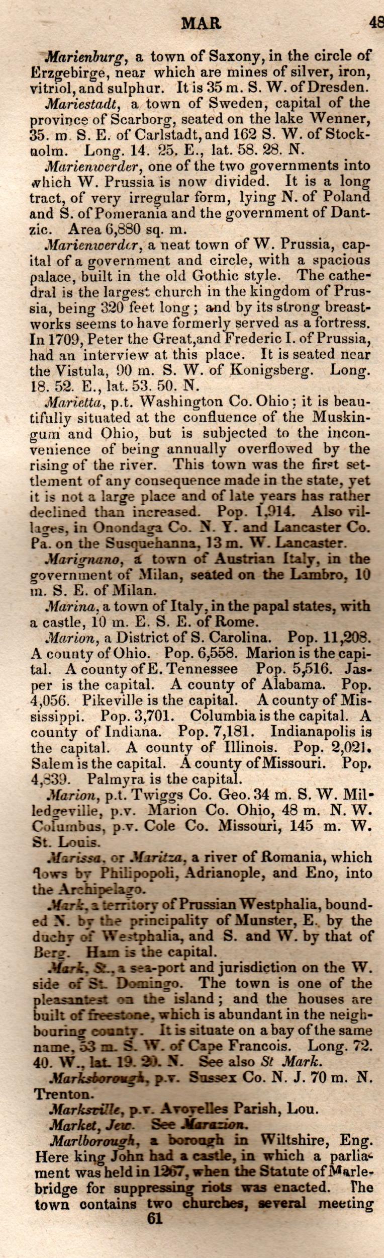 Brookes’ Universal Gazetteer (1850), Page 481 Left Column