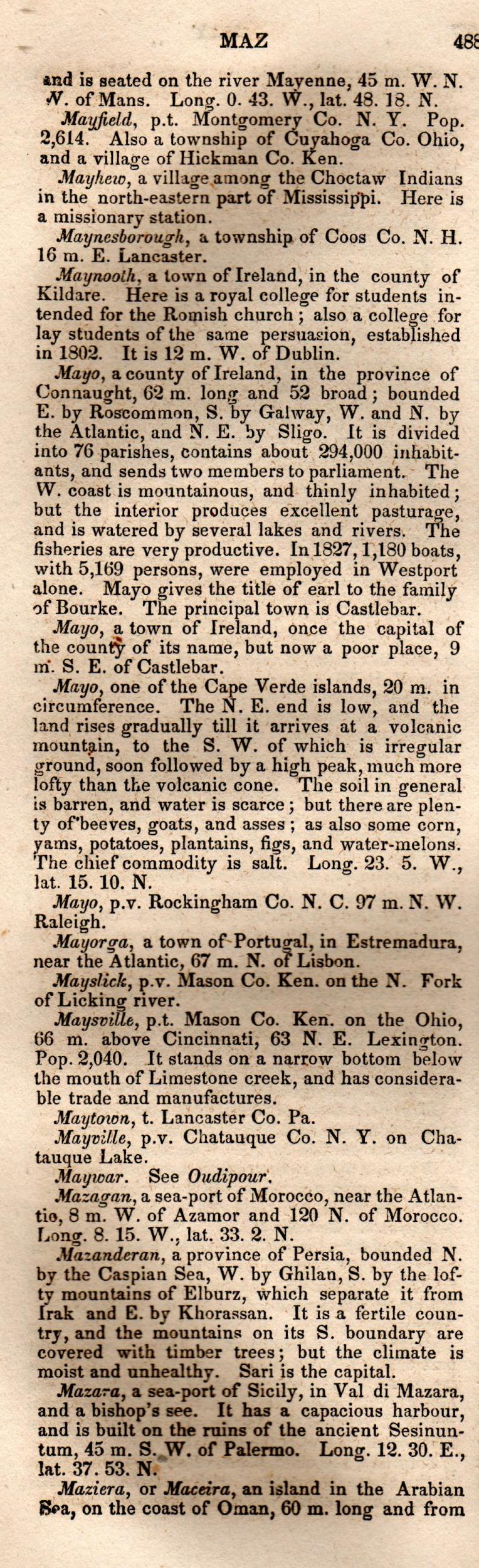 Brookes’ Universal Gazetteer (1850), Page 488 Left Column
