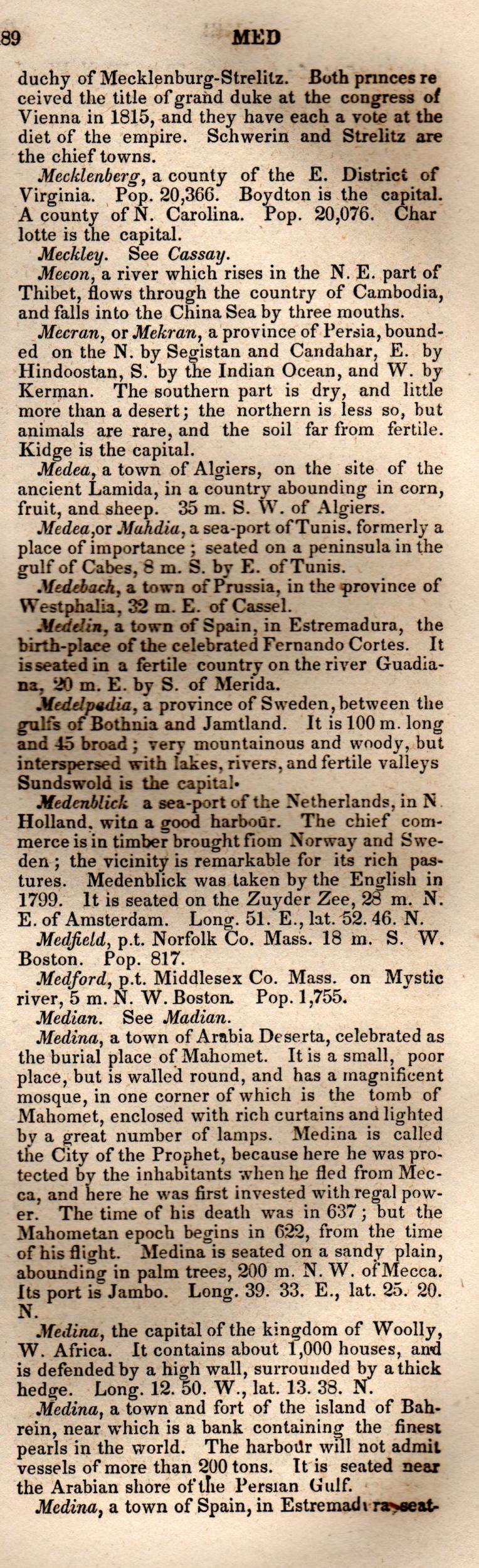 Brookes’ Universal Gazetteer (1850), Page 489 Right Column