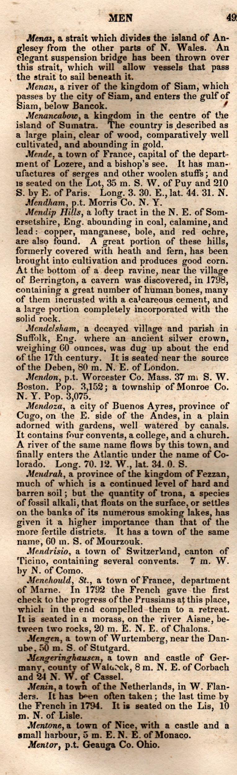 Brookes’ Universal Gazetteer (1850), Page 492 Left Column