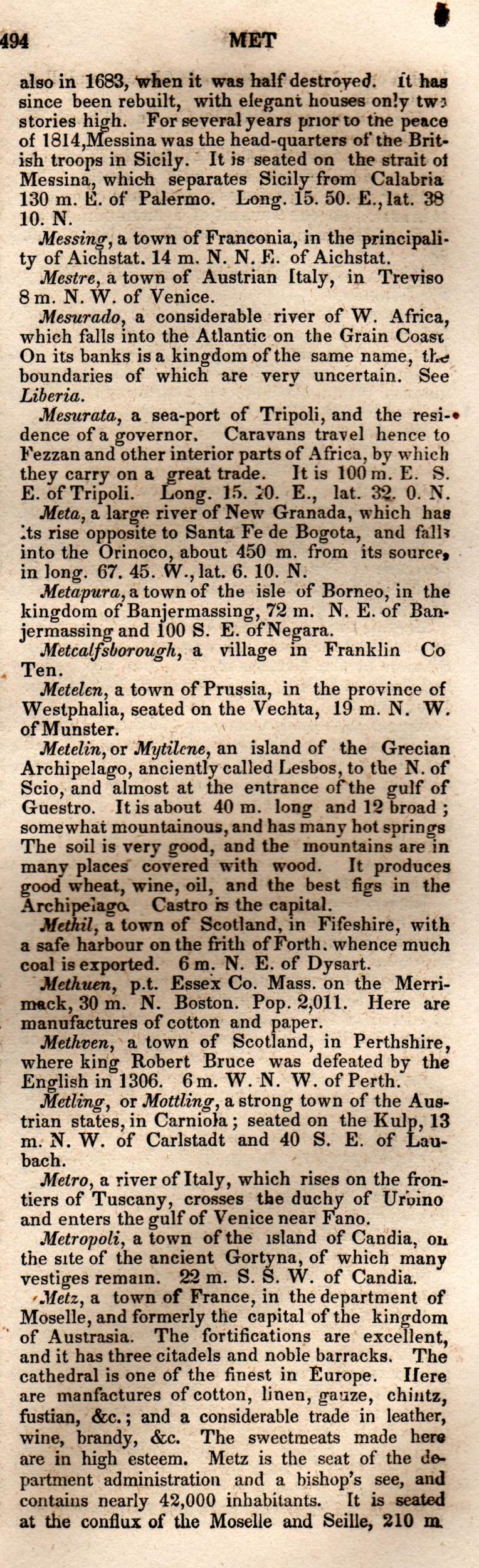 Brookes’ Universal Gazetteer (1850), Page 494 Right Column