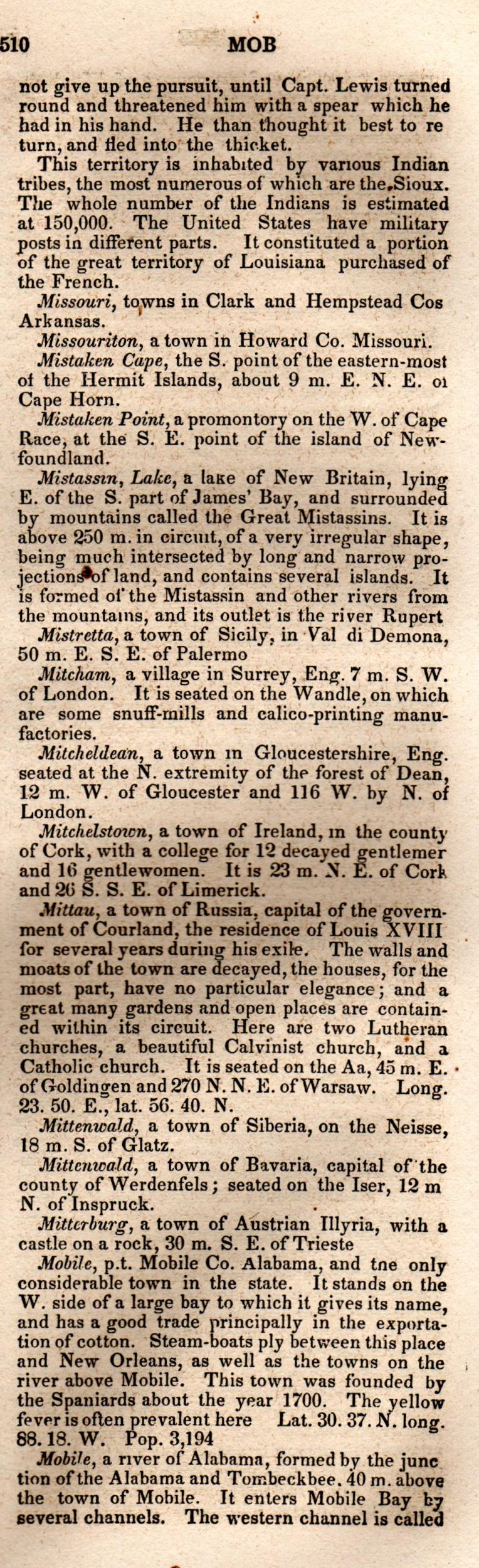Brookes’ Universal Gazetteer (1850), Page 510 Right Column