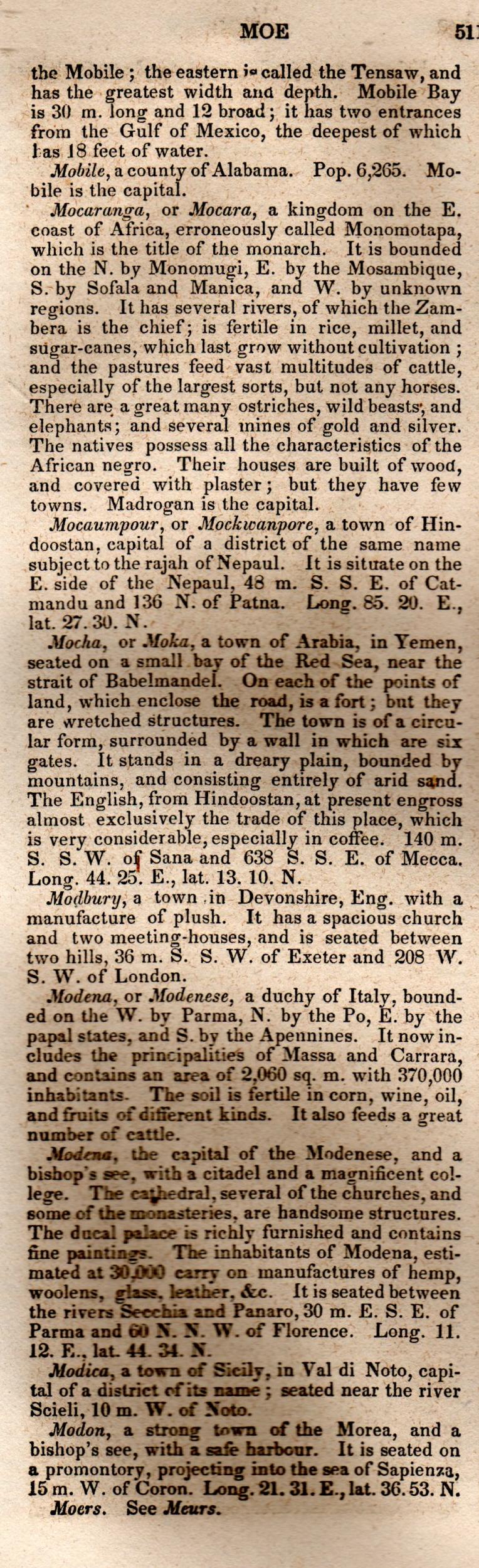 Brookes’ Universal Gazetteer (1850), Page 511 Left Column