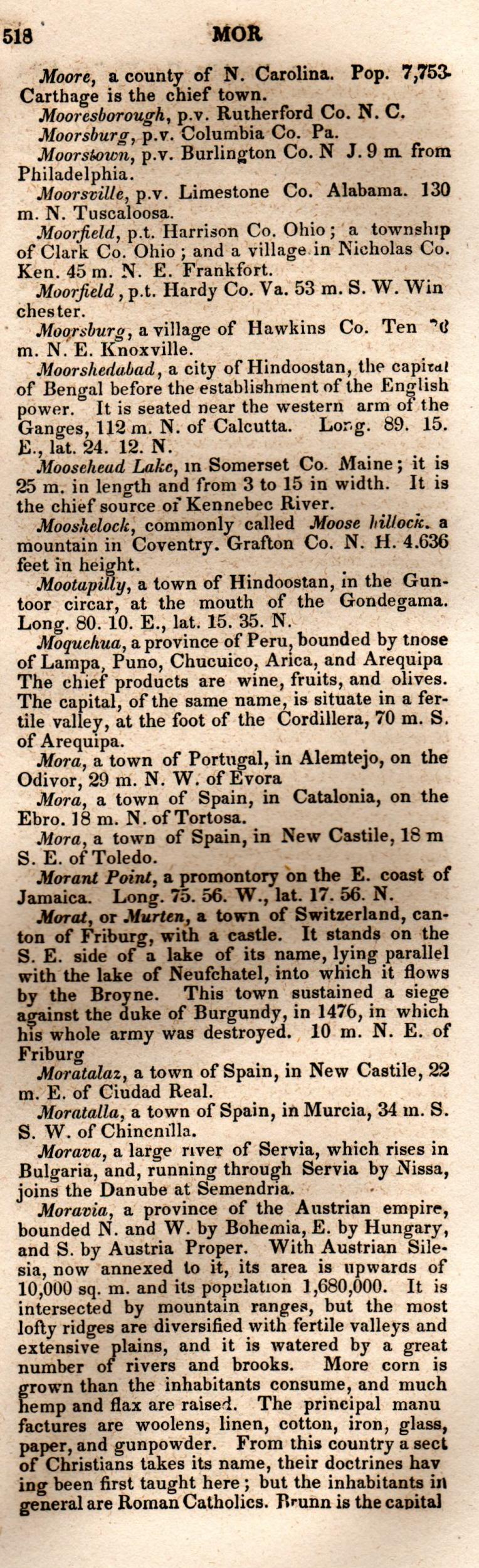 Brookes’ Universal Gazetteer (1850), Page 518 Right Column
