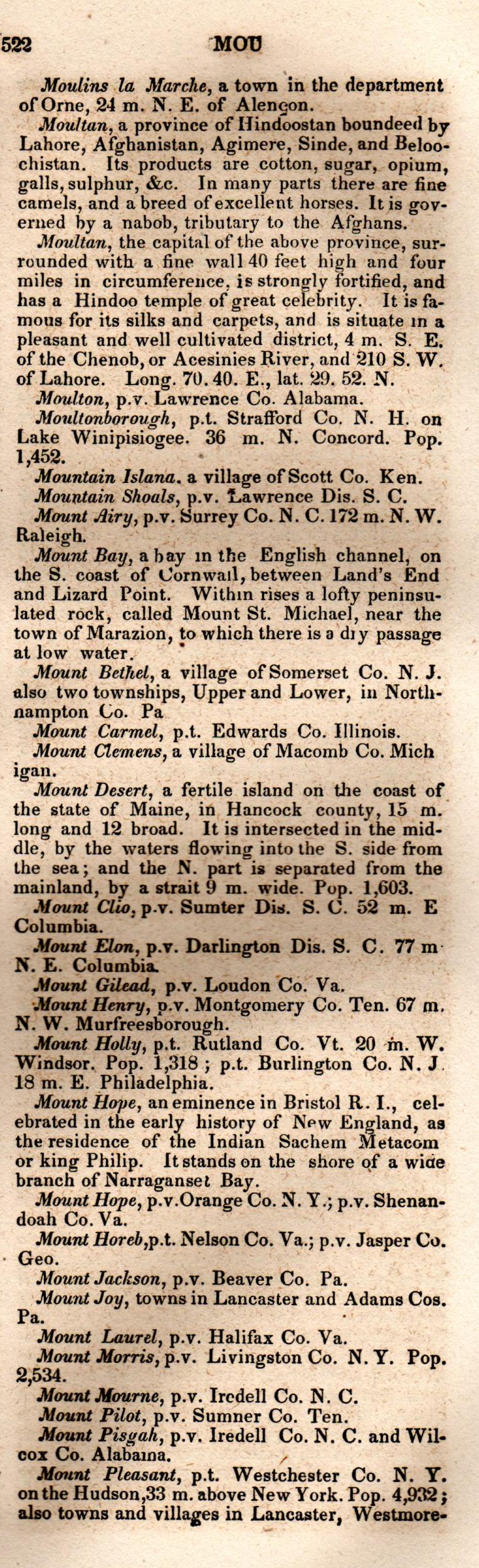 Brookes’ Universal Gazetteer (1850), Page 522 Right Column