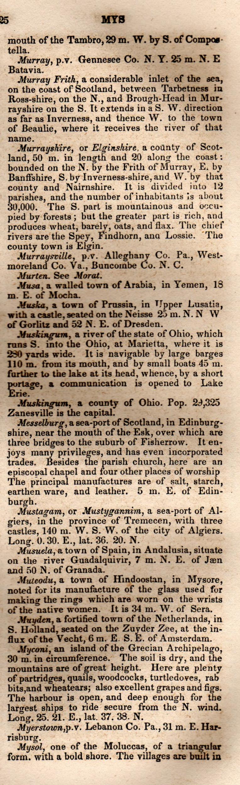 Brookes’ Universal Gazetteer (1850), Page 525 Right Column