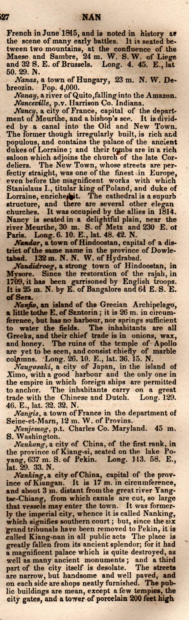 Brookes’ Universal Gazetteer (1850), Page 527 Right Column