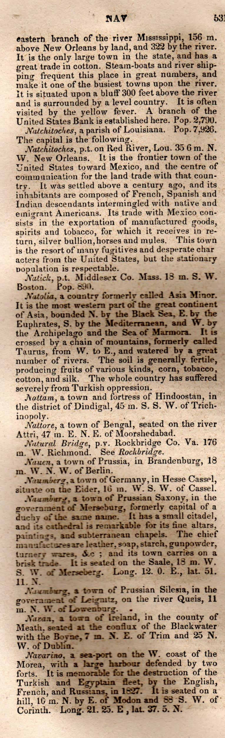 Brookes’ Universal Gazetteer (1850), Page 531 Left Column
