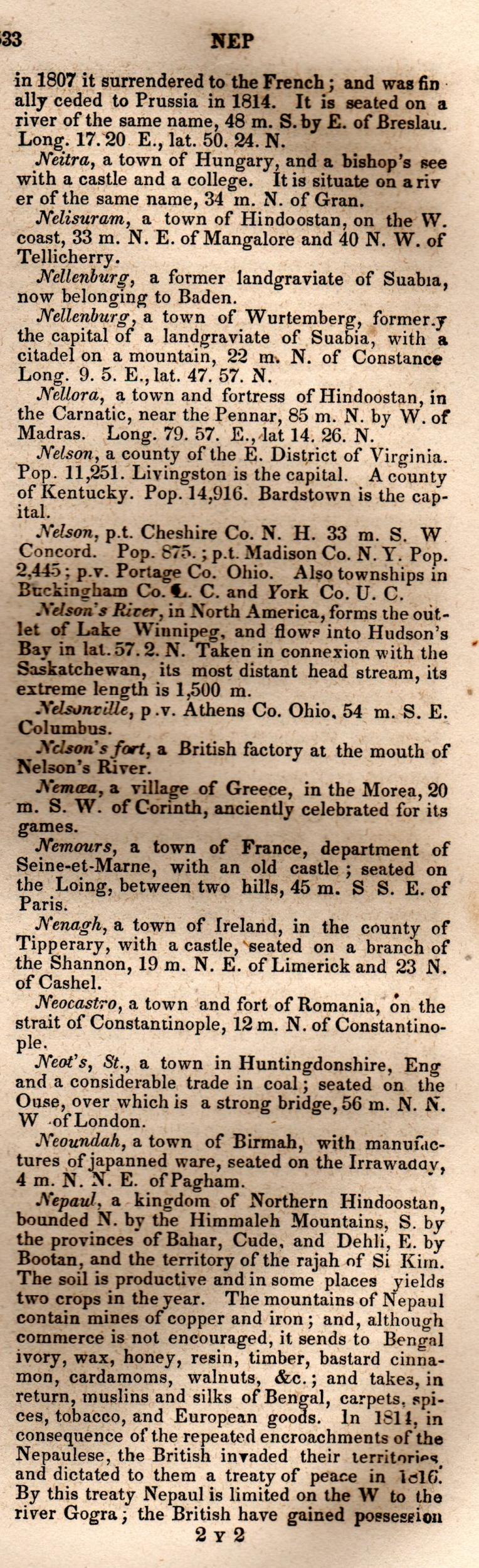 Brookes’ Universal Gazetteer (1850), Page 533 Right Column