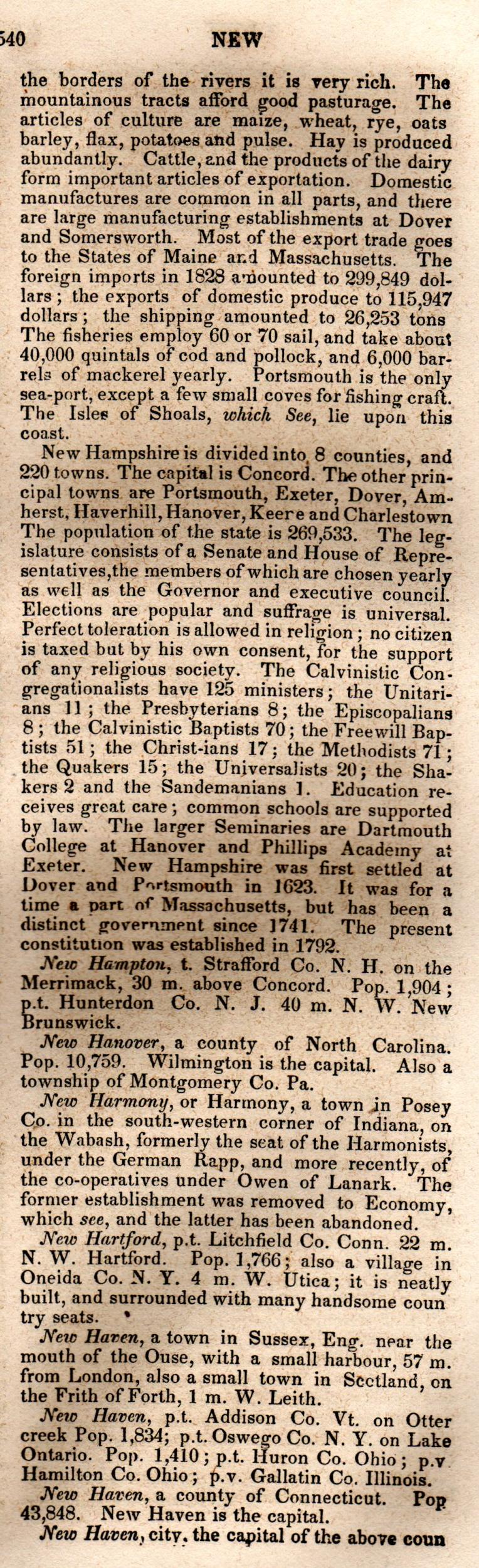 Brookes’ Universal Gazetteer (1850), Page 540 Right Column