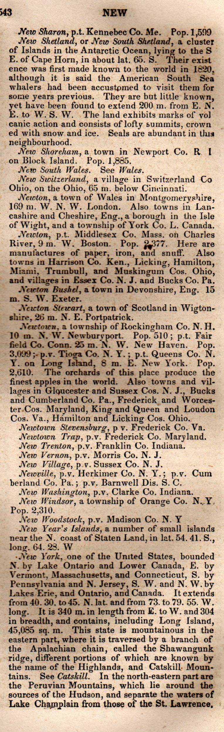 Brookes’ Universal Gazetteer (1850), Page 543 Right Column