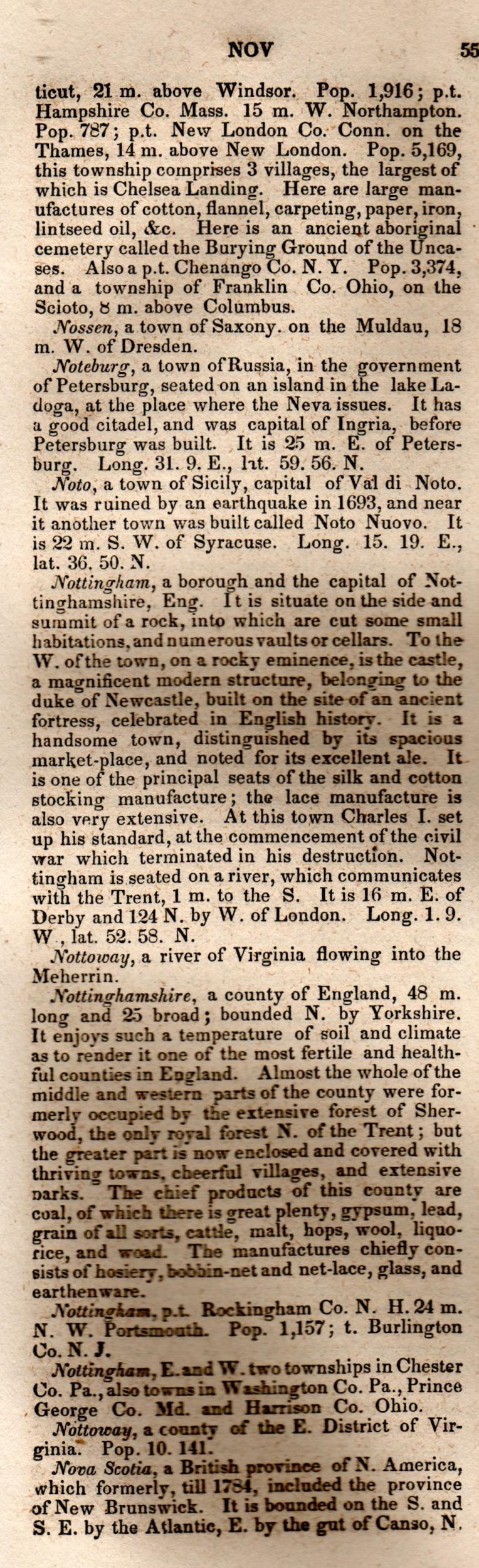 Brookes’ Universal Gazetteer (1850), Page 555 Left Column