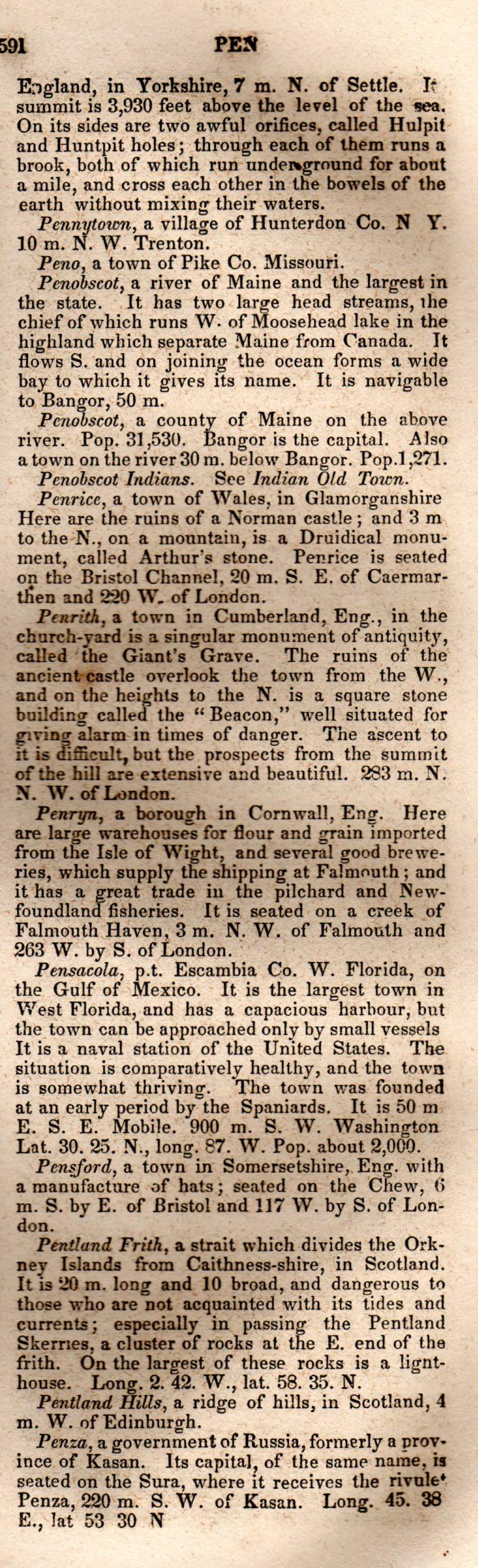 Brookes’ Universal Gazetteer (1850), Page 591 Right Column
