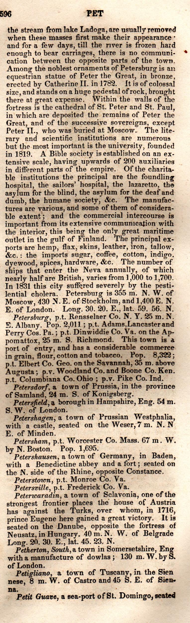 Brookes’ Universal Gazetteer (1850), Page 596 Right Column