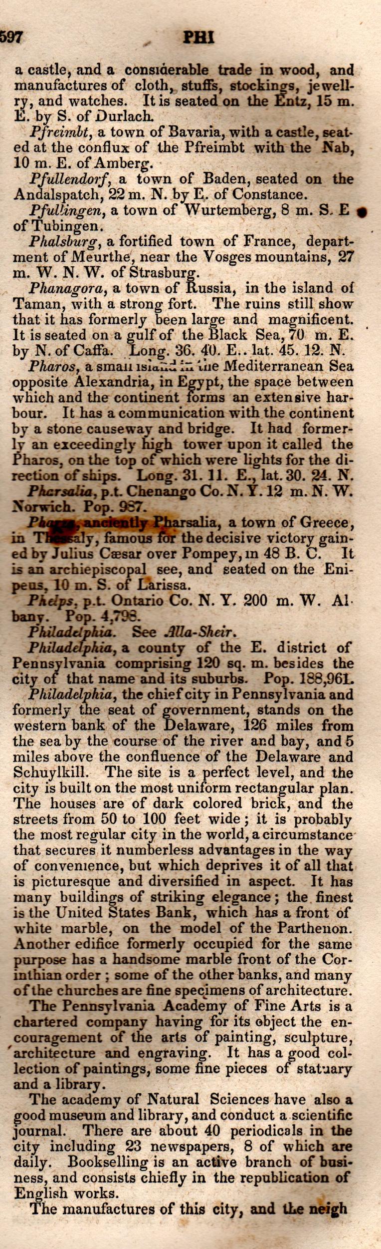 Brookes’ Universal Gazetteer (1850), Page 597 Right Column